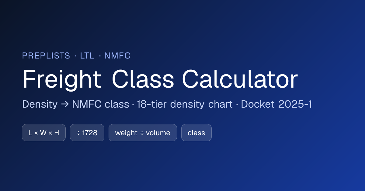 Freight Class Calculator 2025 (NMFC density) — LTL class chart