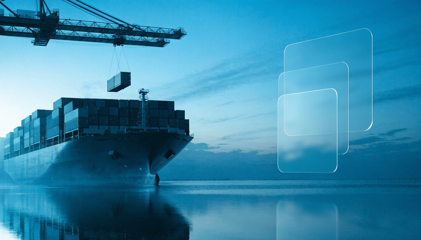 Container ship at a port, a crane unloading containers